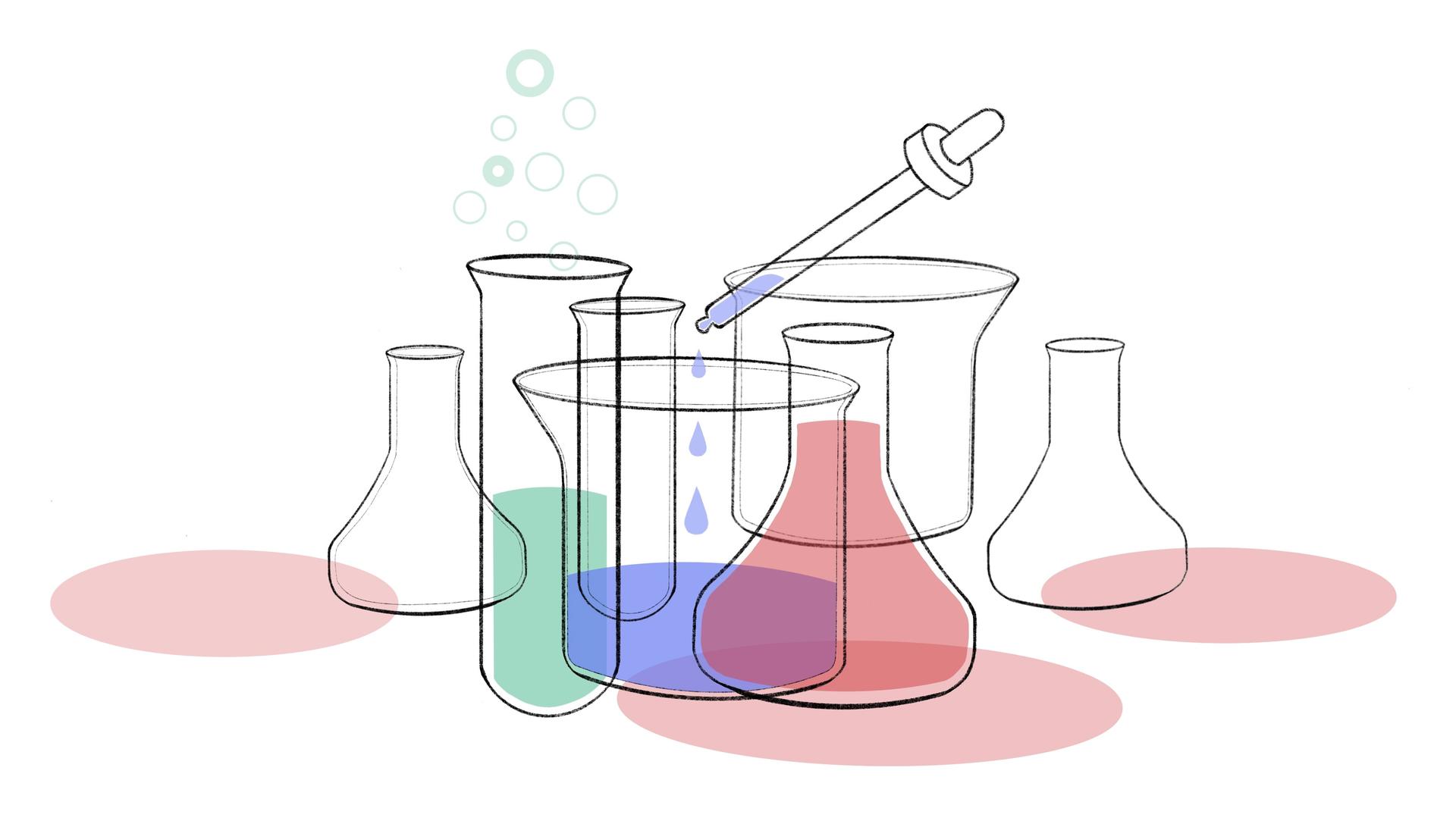 Die Illustration zeigt Reagenzgläschen die typisch sind für Analysen.