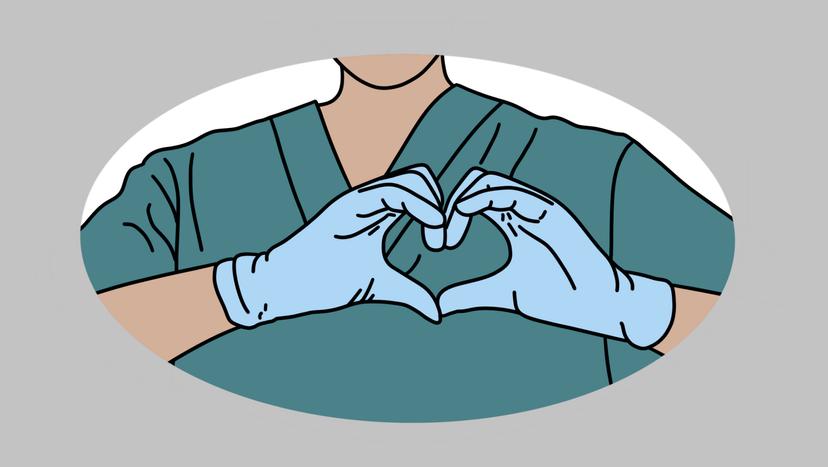 Die Illustration zeigt die Hände einer Kinderkrankenpflegerin die zu einem Herz zusammengefaltet sind.