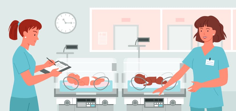 Spezielle Geburtshilfe und Perinatalmedizin: Schwerpunkt ist die Betreuung von Risikoschwangerschaften und die Leitung von Risikogeburten Illustration: Perinatalmedizinerinnen betreuen 2 Frühgeborene