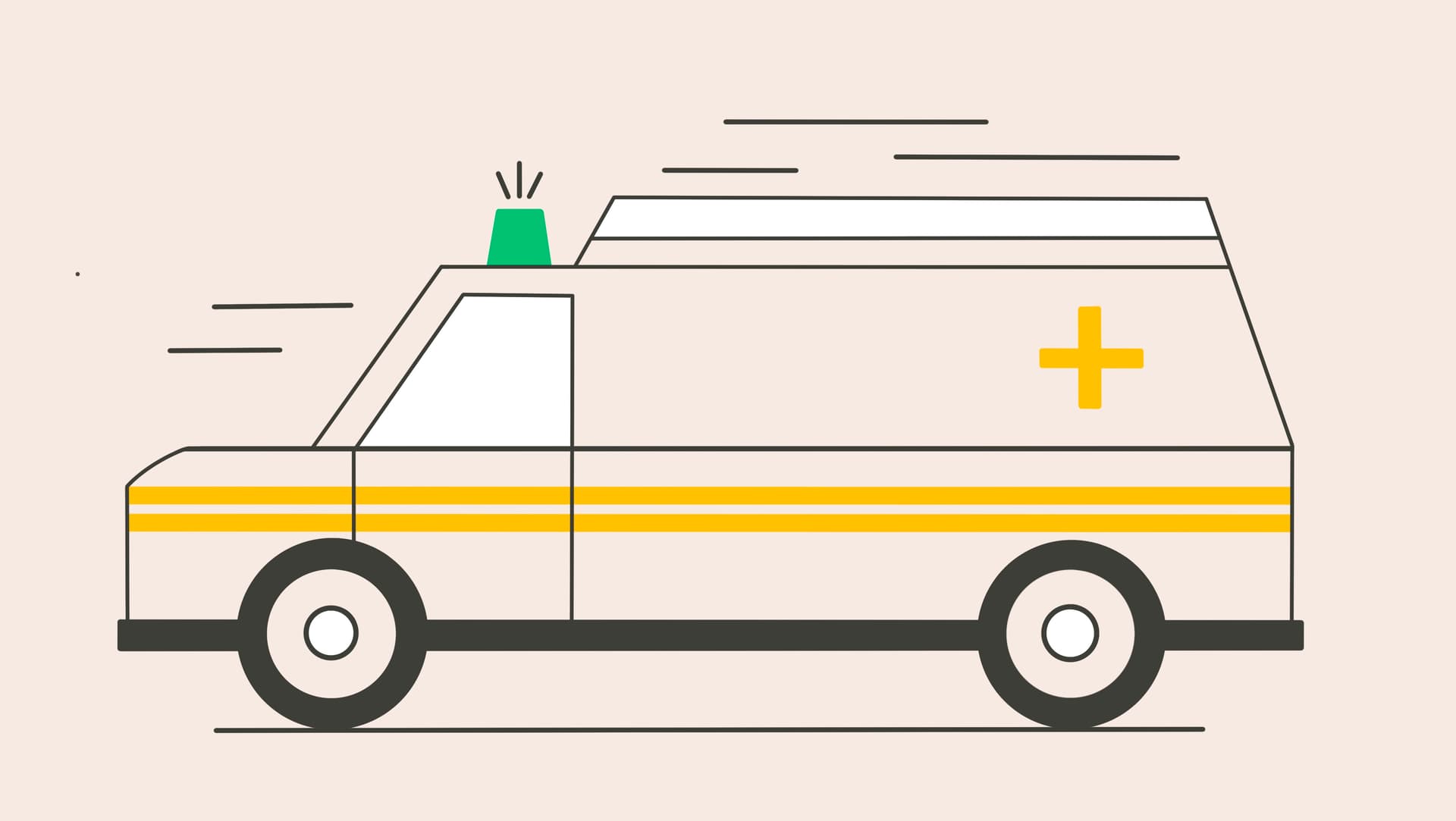 Der medizinische Schwerpunkt “Unfallchirurgie” befasst sich mit speziellen chirurgische Techniken und Prozesse zur Behandlung von Unfallverletzungen. Die Illustration zeigt einen Krankenwagen.
