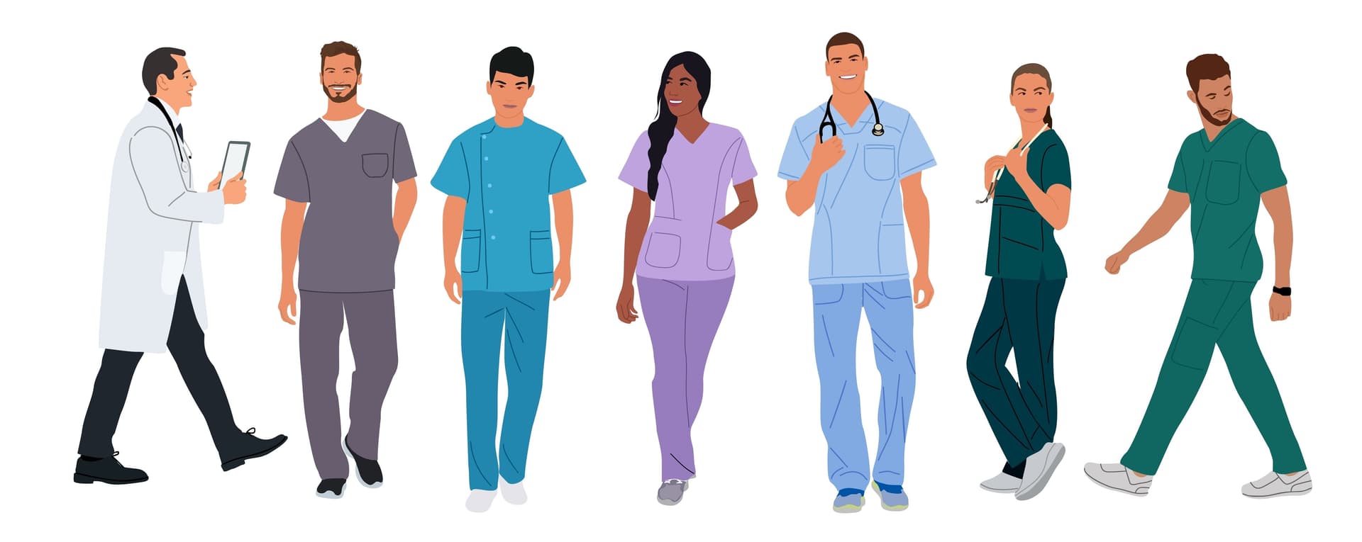 Medizinpädagogik ist ein Fachbereich, der sich mit der Konzeption, Durchführung und Evaluation von Lehr- und Lernprozessen im medizinischen Kontext befasst. Die Illustration zeigt eine Gruppe von Menschen die einen medizinischen Fachberuf erlernt haben.